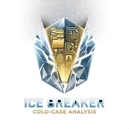 Ice Breaker product mark: case-file evidence inside a shattering block of ice.